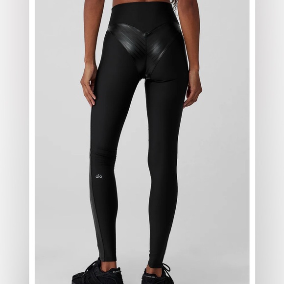 Alo Airlift Black Winter Warm Fleece High-Waist Supermoto Faux Leather Legging L - Picture 1 of 11